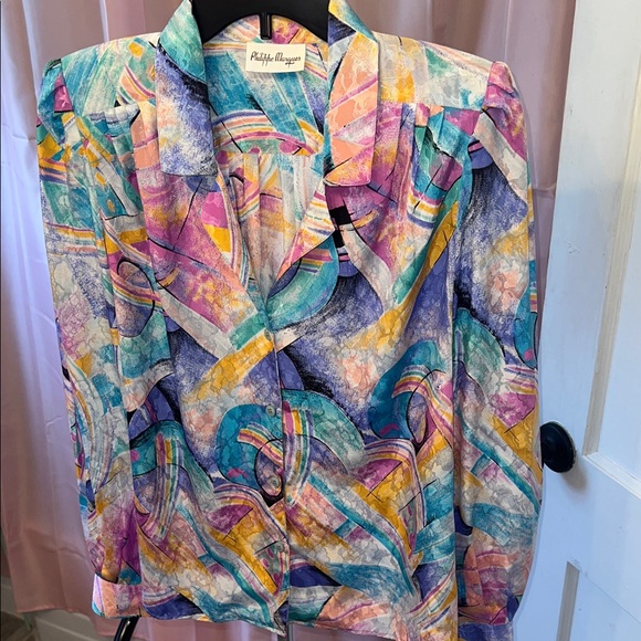 Tops - Colorful Vintage Abstract Button Up Long Sleeve Blouse by Philippe Marques